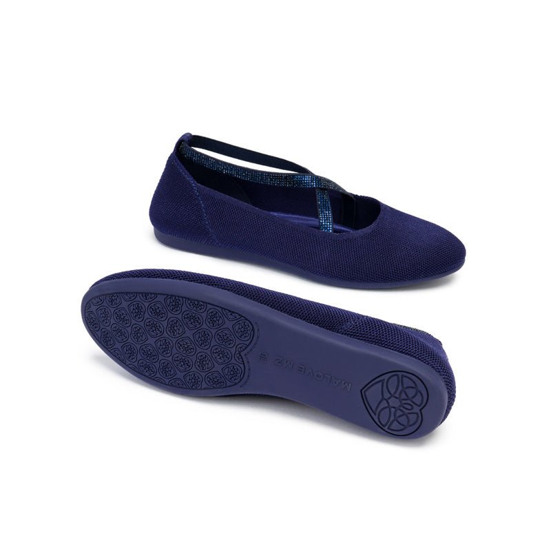 Rhinestone Cross Strap Knit Ballet Flats – Pointed Toe Commuter Flats