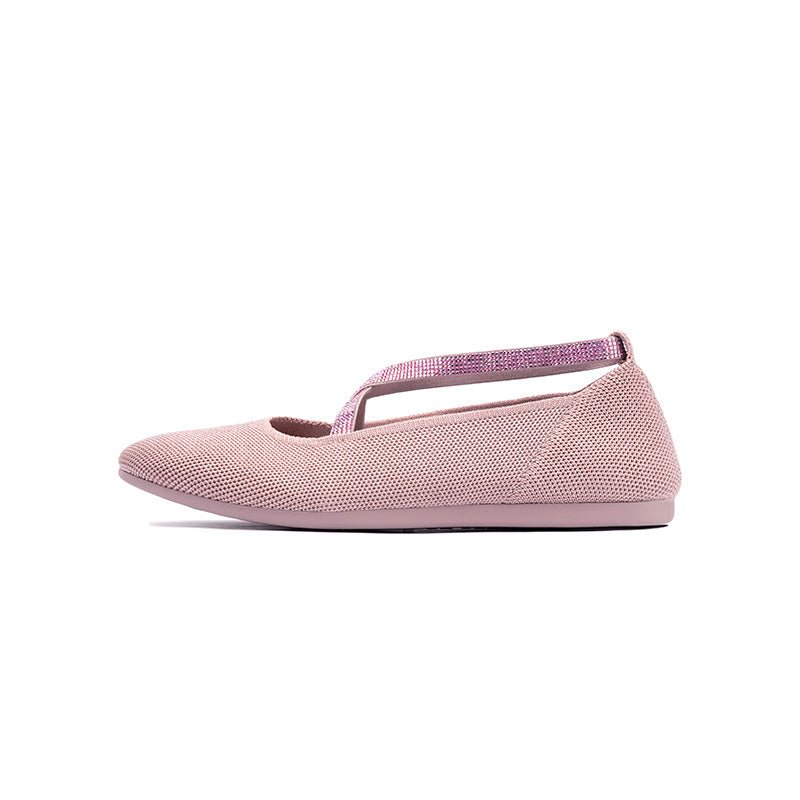 Rhinestone Cross Strap Knit Ballet Flats – Pointed Toe Commuter Flats