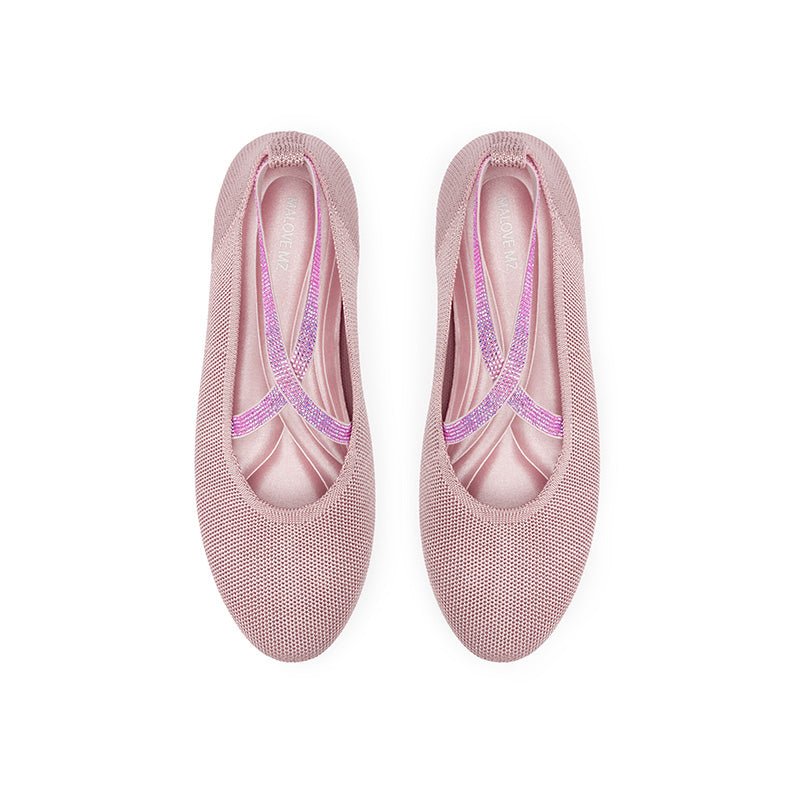 Rhinestone Cross Strap Knit Ballet Flats – Pointed Toe Commuter Flats