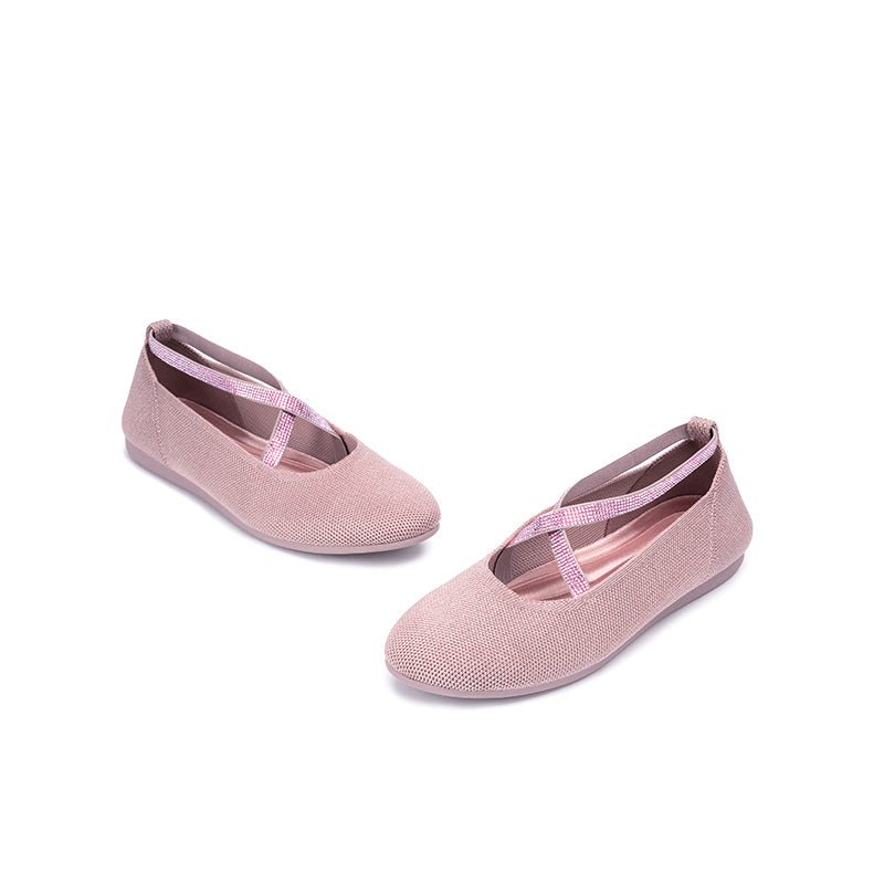 Rhinestone Cross Strap Knit Ballet Flats – Pointed Toe Commuter Flats
