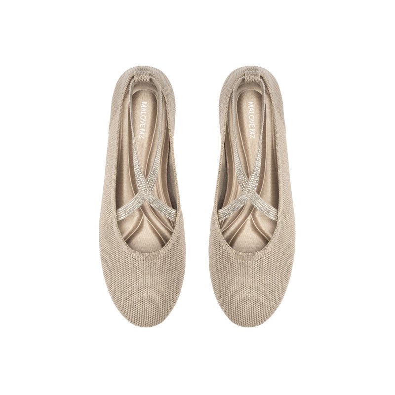 Rhinestone Cross Strap Knit Ballet Flats – Pointed Toe Commuter Flats