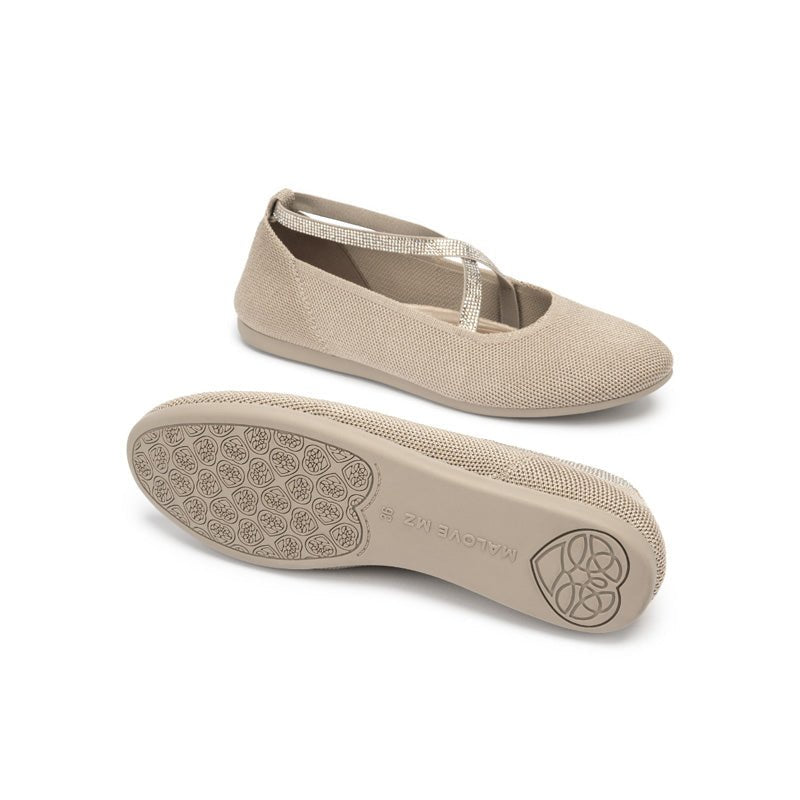 Rhinestone Cross Strap Knit Ballet Flats – Pointed Toe Commuter Flats