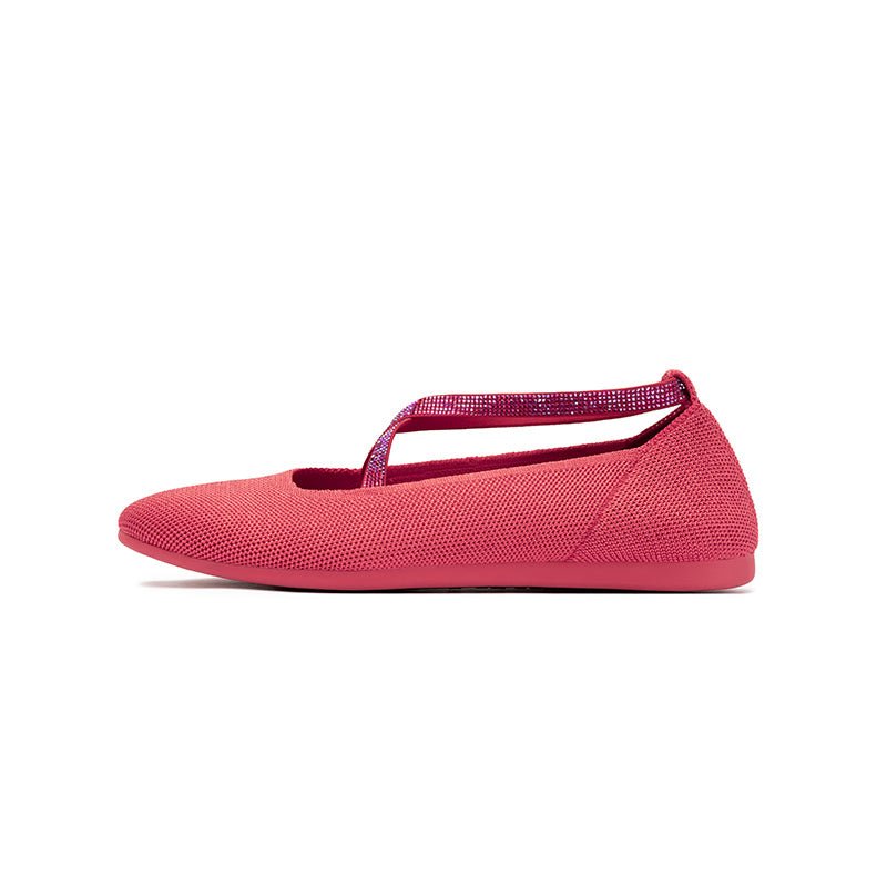 Rhinestone Cross Strap Knit Ballet Flats – Pointed Toe Commuter Flats
