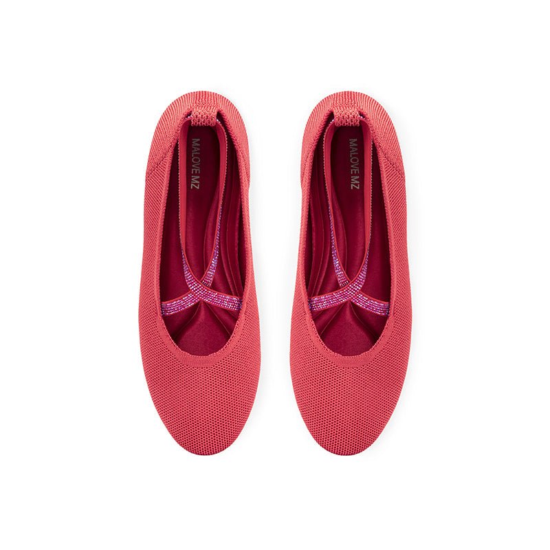 Rhinestone Cross Strap Knit Ballet Flats – Pointed Toe Commuter Flats