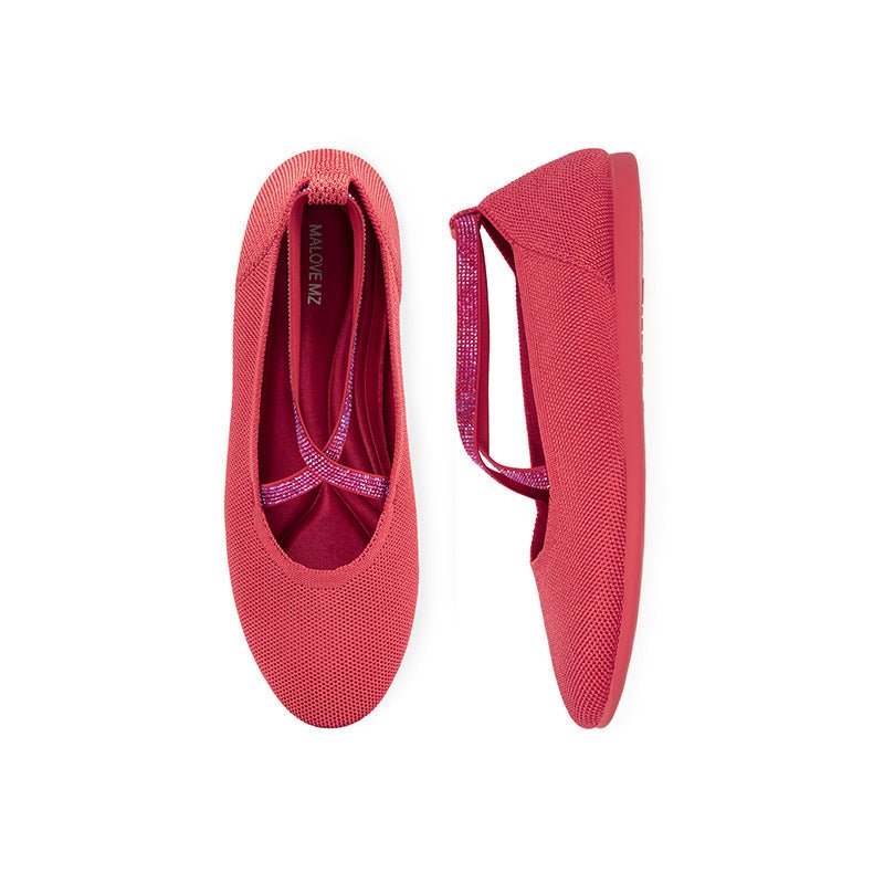 Rhinestone Cross Strap Knit Ballet Flats – Pointed Toe Commuter Flats