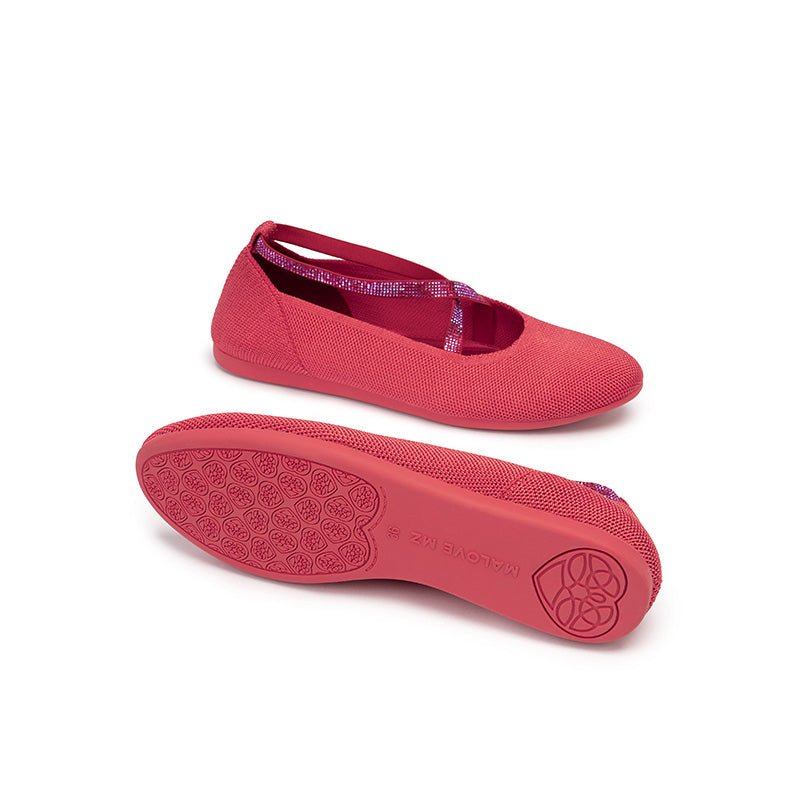 Rhinestone Cross Strap Knit Ballet Flats – Pointed Toe Commuter Flats