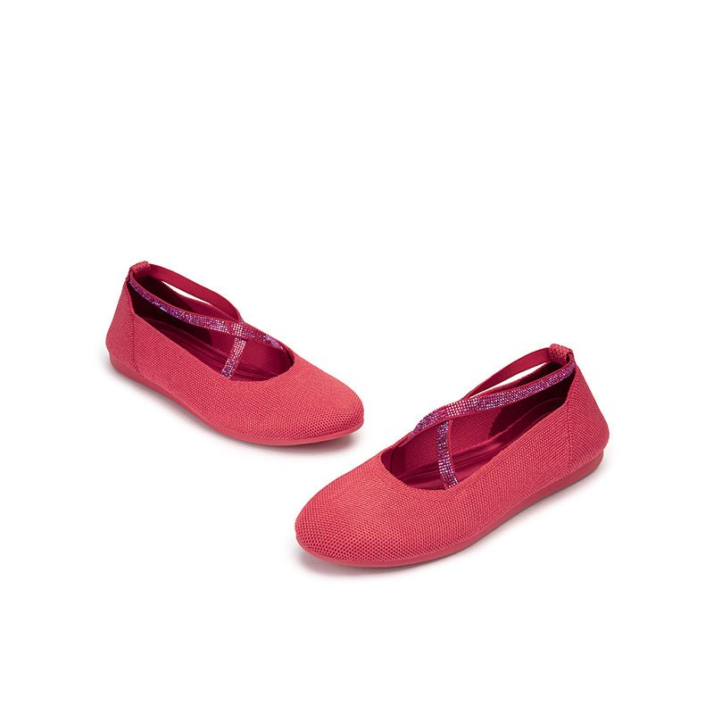 Rhinestone Cross Strap Knit Ballet Flats – Pointed Toe Commuter Flats