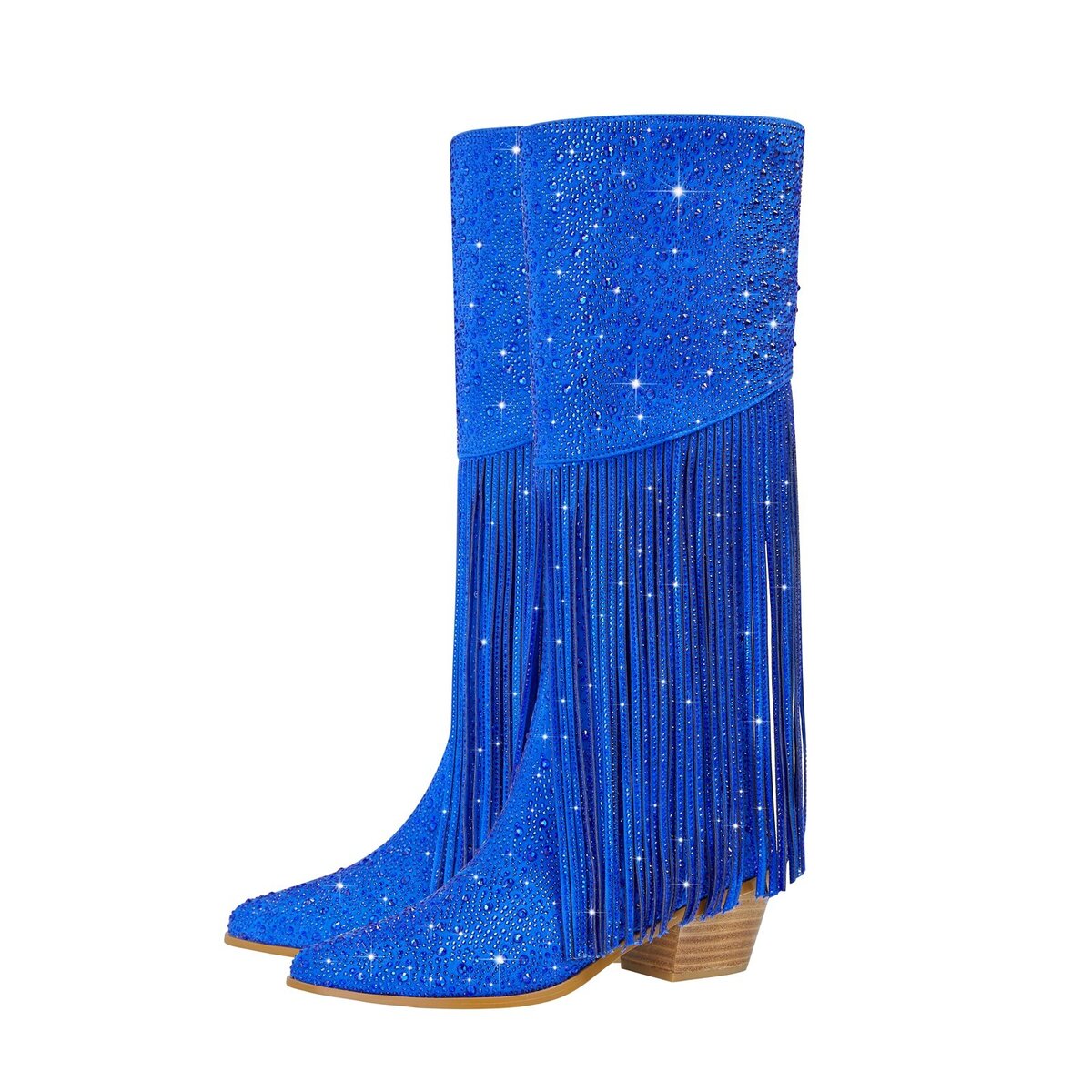 Rhinestone Embellished Fringe Knee High Cowboy Boots