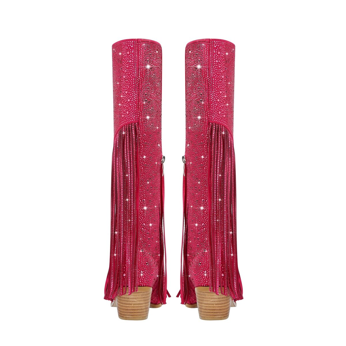 Rhinestone Embellished Fringe Knee High Cowboy Boots