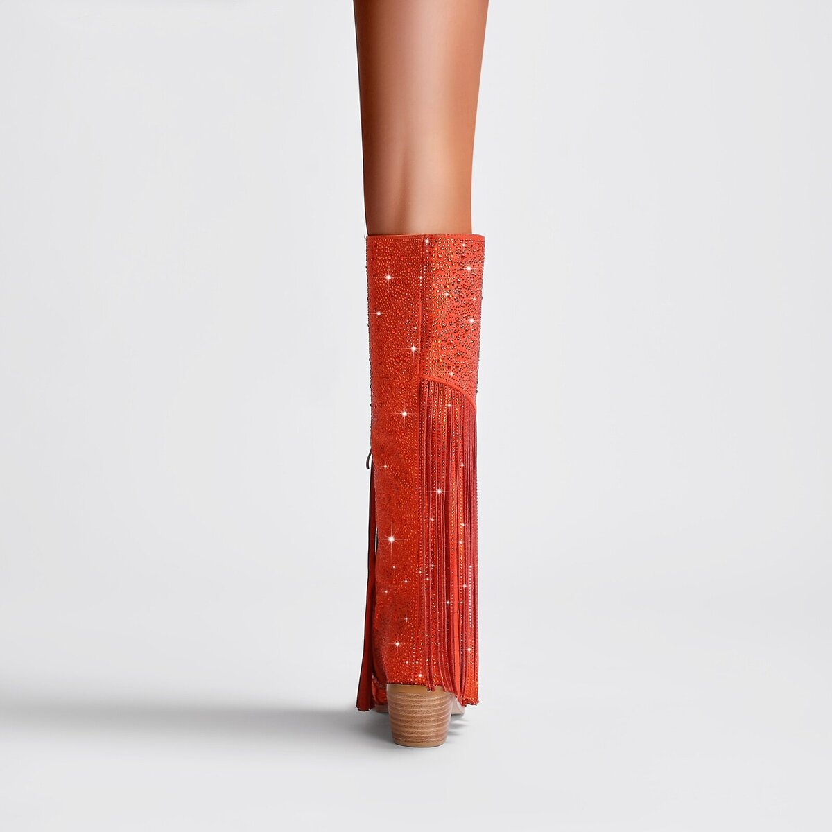 Rhinestone Embellished Fringe Knee High Cowboy Boots