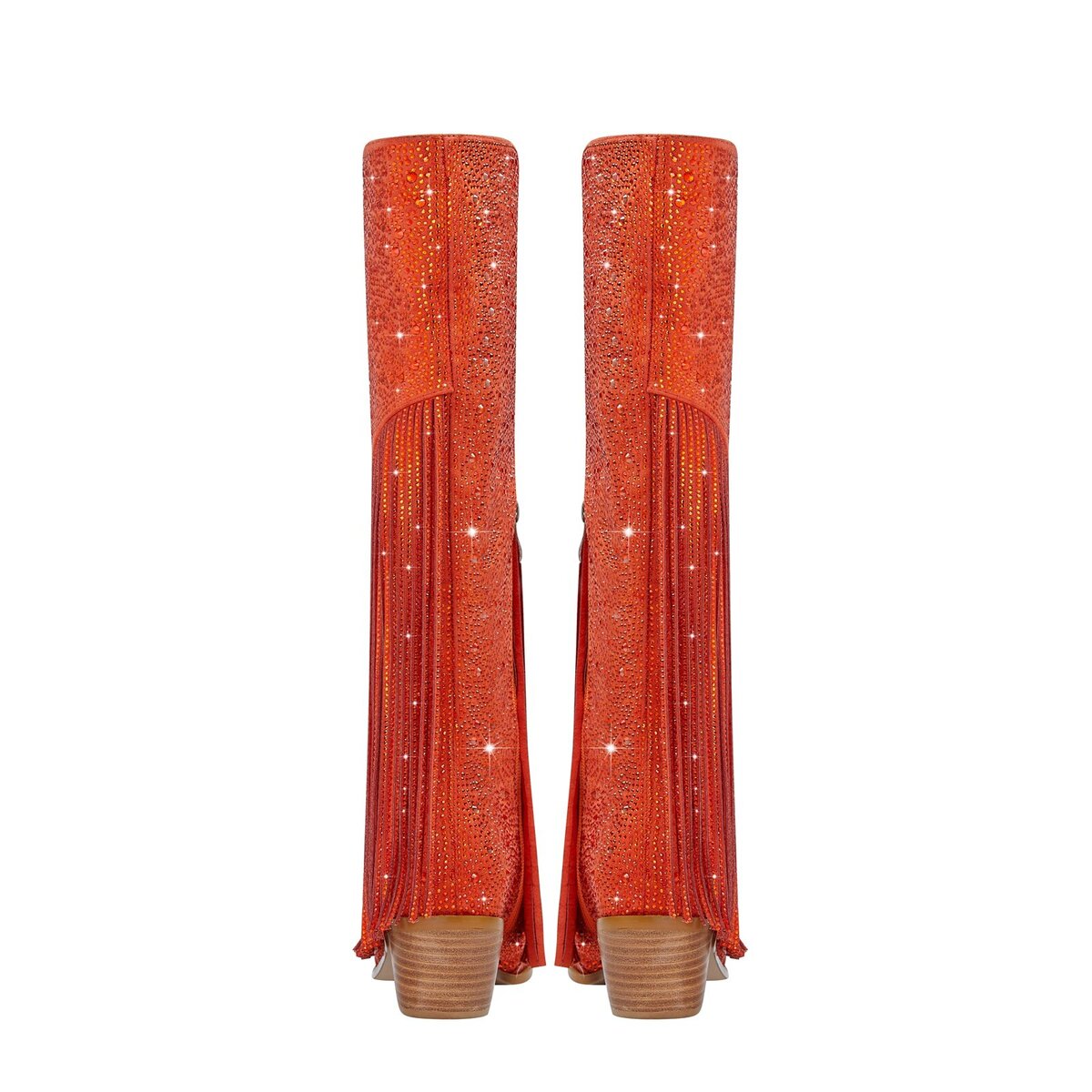Rhinestone Embellished Fringe Knee High Cowboy Boots