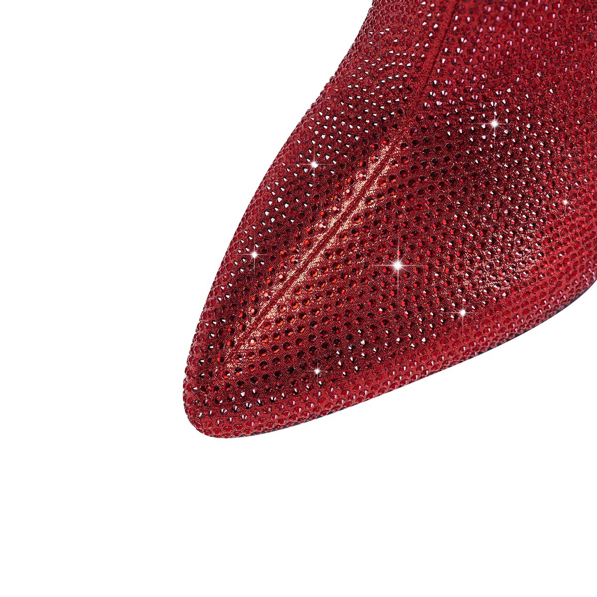 Rhinestone Embellished Pointed Toe Knee High Boots with Block Heel