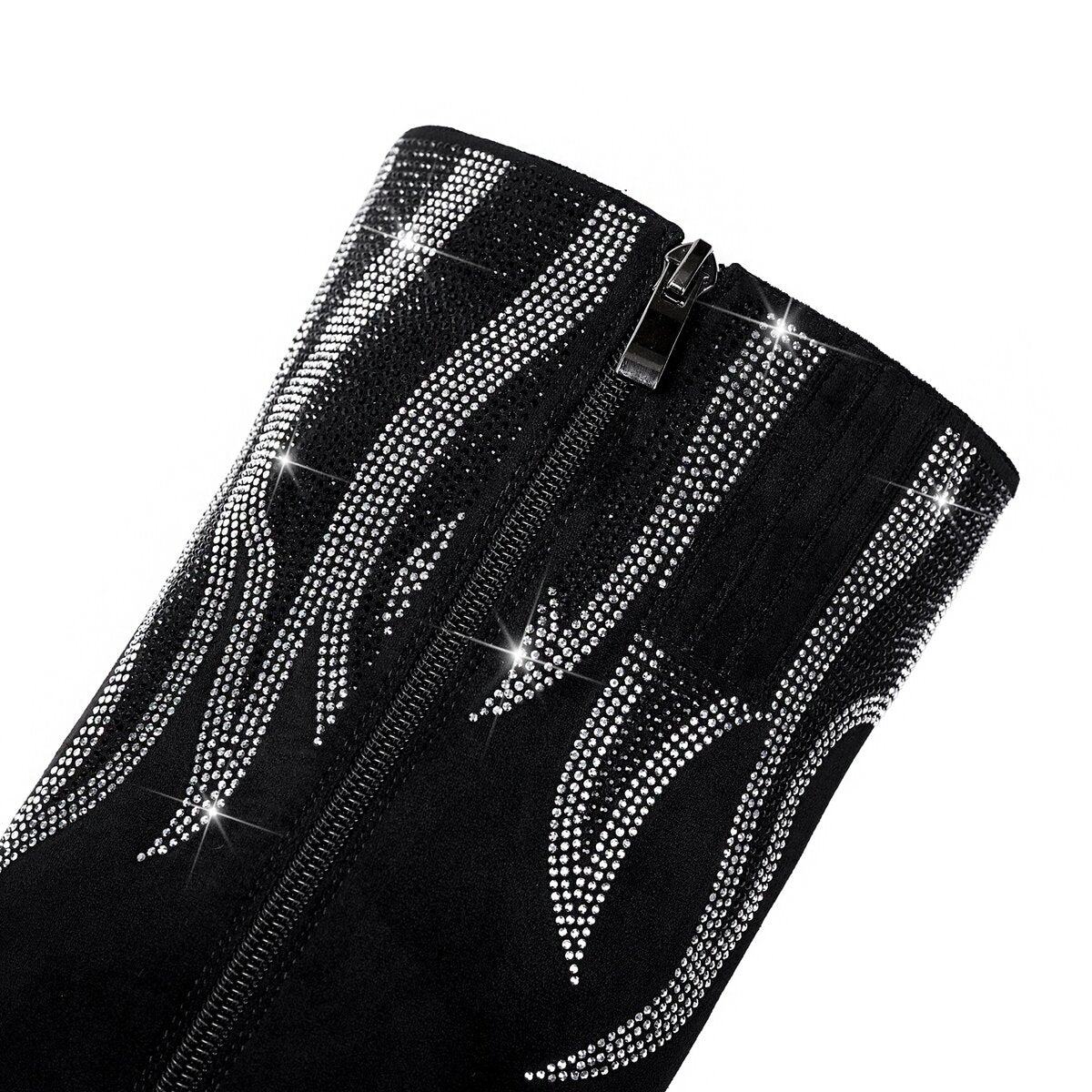 Rhinestone Flame Embellished Stiletto Knee High Boots