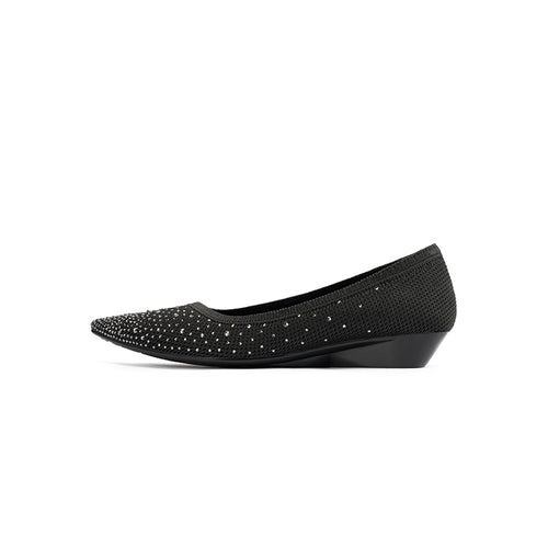 Rhinestone Gradient Knit Pointed Toe Wedge Flats – Sparkling Washable Work Shoes