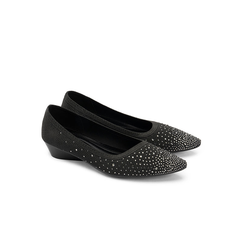 Rhinestone Gradient Knit Pointed Toe Wedge Flats – Sparkling Washable Work Shoes