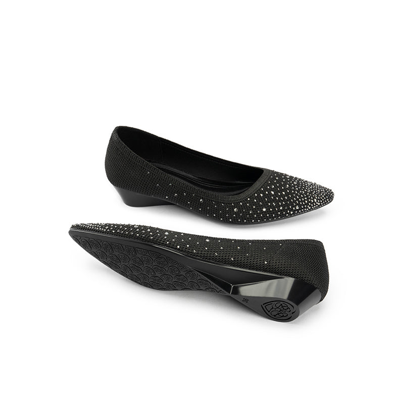 Rhinestone Gradient Knit Pointed Toe Wedge Flats – Sparkling Washable Work Shoes