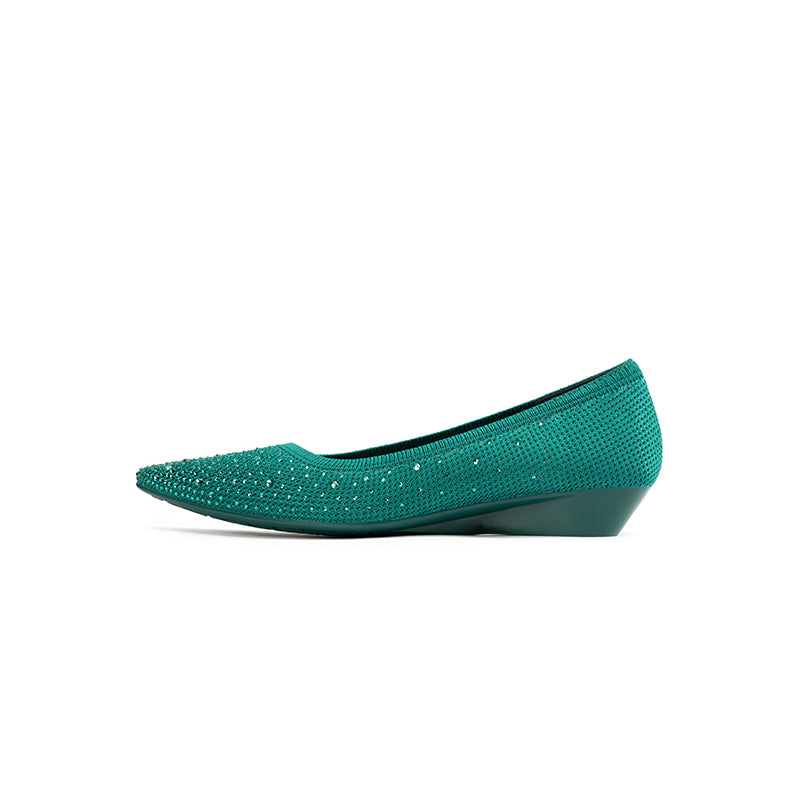 Rhinestone Gradient Knit Pointed Toe Wedge Flats – Sparkling Washable Work Shoes