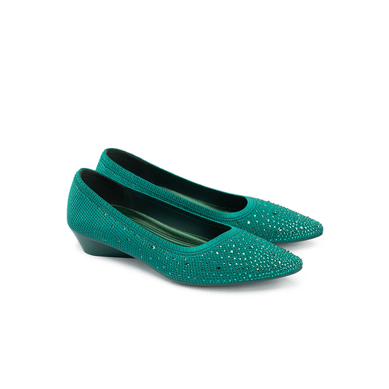 Rhinestone Gradient Knit Pointed Toe Wedge Flats – Sparkling Washable Work Shoes
