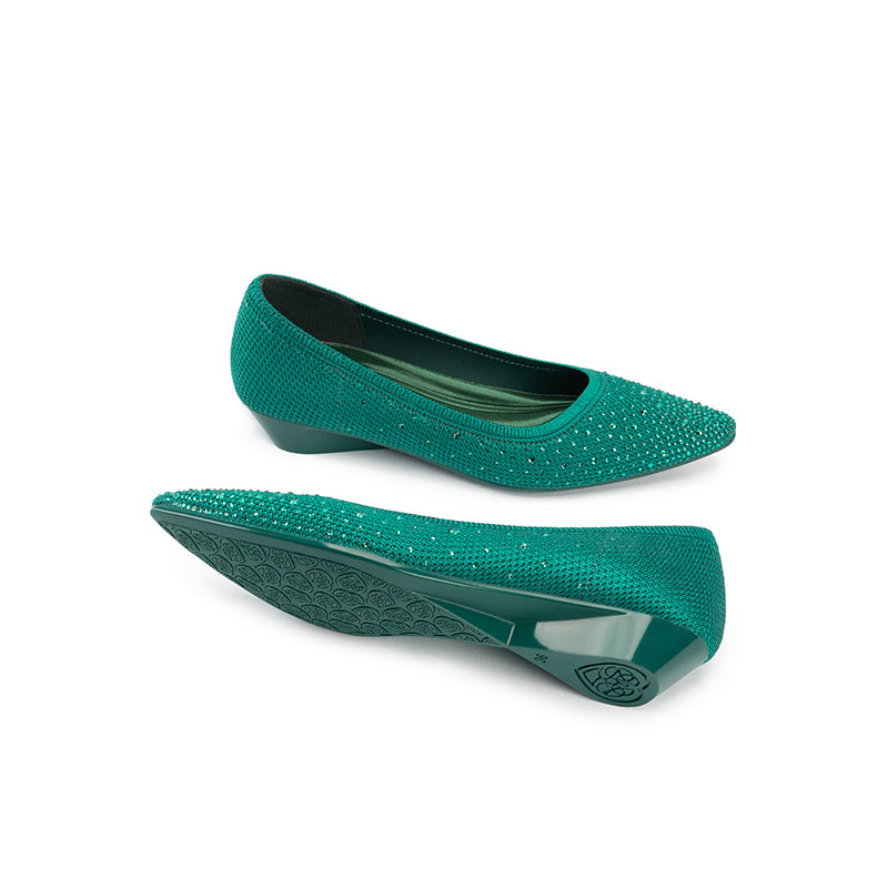 Rhinestone Gradient Knit Pointed Toe Wedge Flats – Sparkling Washable Work Shoes