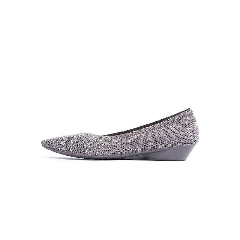 Rhinestone Gradient Knit Pointed Toe Wedge Flats – Sparkling Washable Work Shoes