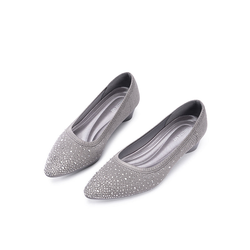 Rhinestone Gradient Knit Pointed Toe Wedge Flats – Sparkling Washable Work Shoes