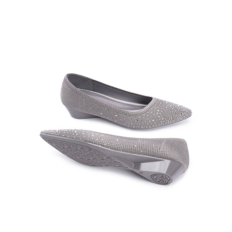 Rhinestone Gradient Knit Pointed Toe Wedge Flats – Sparkling Washable Work Shoes