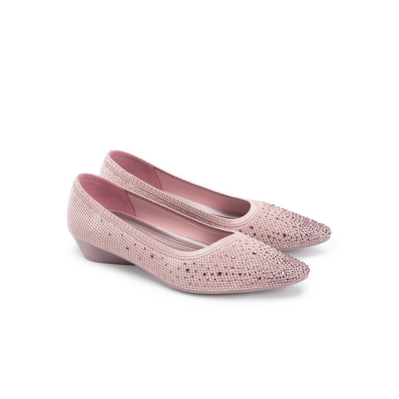 Rhinestone Gradient Knit Pointed Toe Wedge Flats – Sparkling Washable Work Shoes