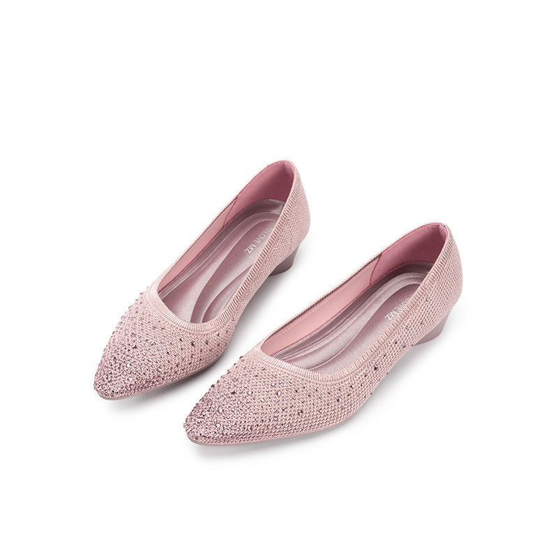 Rhinestone Gradient Knit Pointed Toe Wedge Flats – Sparkling Washable Work Shoes