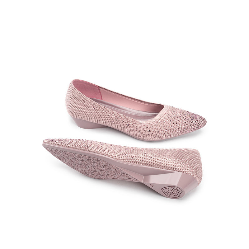 Rhinestone Gradient Knit Pointed Toe Wedge Flats – Sparkling Washable Work Shoes