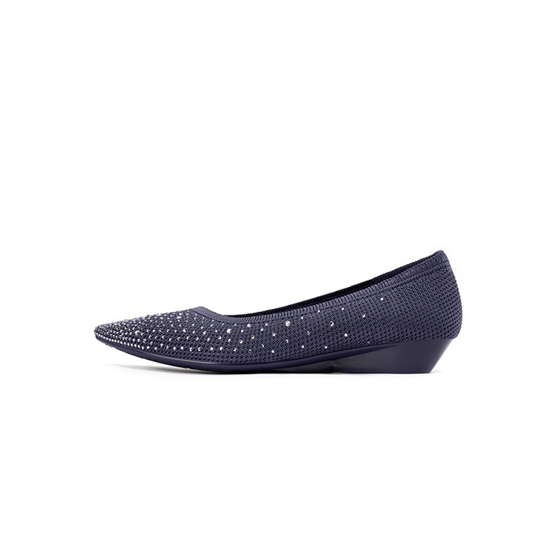 Rhinestone Gradient Knit Pointed Toe Wedge Flats – Sparkling Washable Work Shoes