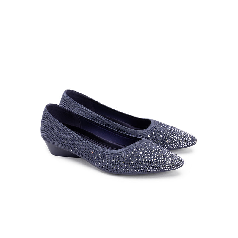 Rhinestone Gradient Knit Pointed Toe Wedge Flats – Sparkling Washable Work Shoes