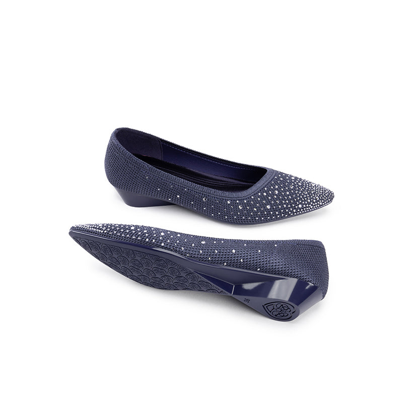 Rhinestone Gradient Knit Pointed Toe Wedge Flats – Sparkling Washable Work Shoes