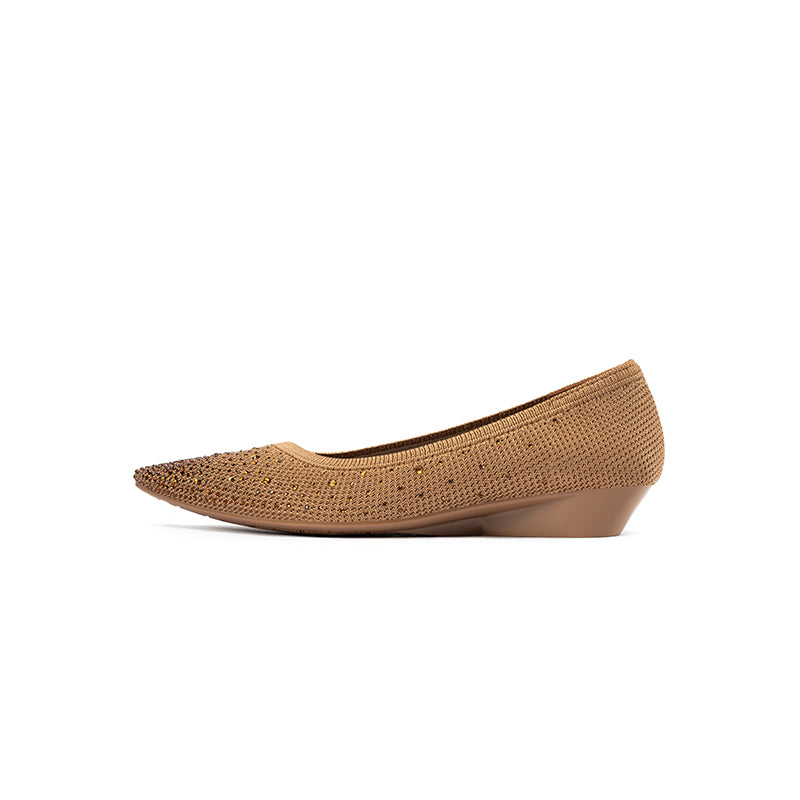 Rhinestone Gradient Knit Pointed Toe Wedge Flats – Sparkling Washable Work Shoes