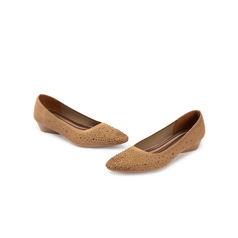 Rhinestone Gradient Knit Pointed Toe Wedge Flats – Sparkling Washable Work Shoes