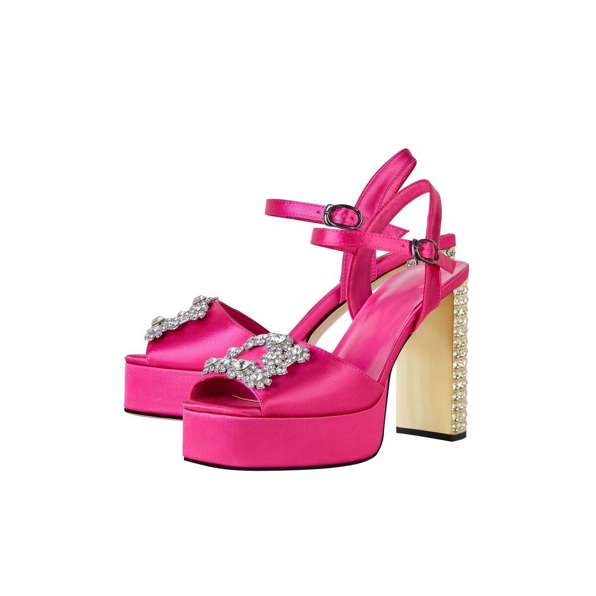 Rhinestone Jeweled Chunky Platform Ankle Strap Sandals