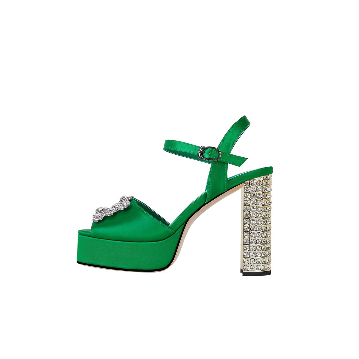 Rhinestone Jeweled Chunky Platform Ankle Strap Sandals