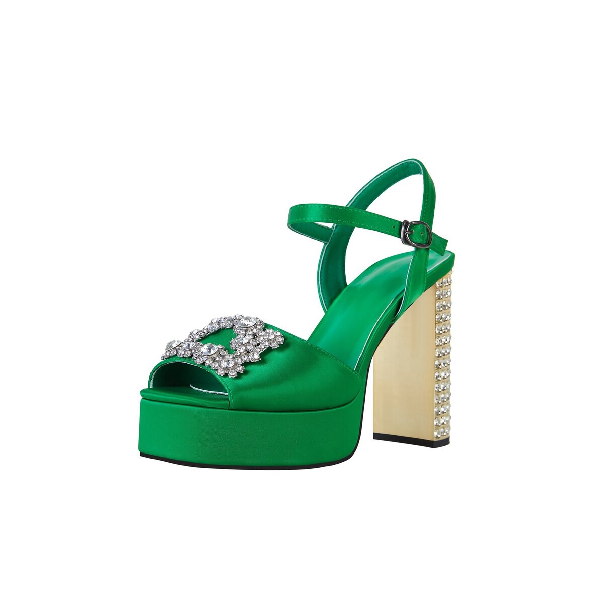 Rhinestone Jeweled Chunky Platform Ankle Strap Sandals