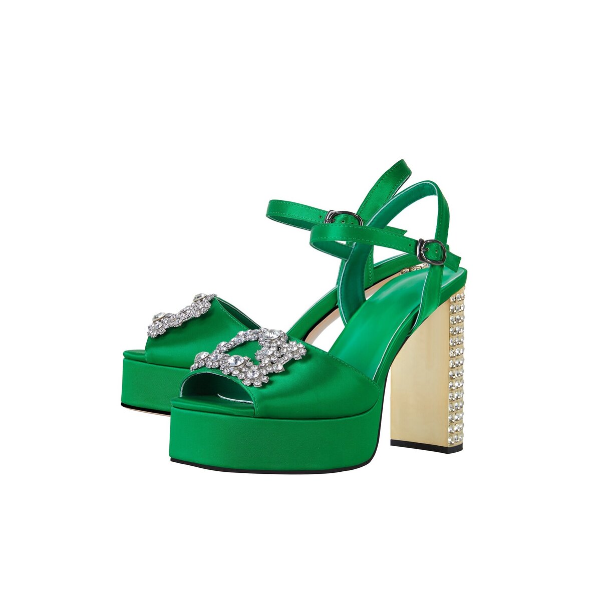 Rhinestone Jeweled Chunky Platform Ankle Strap Sandals