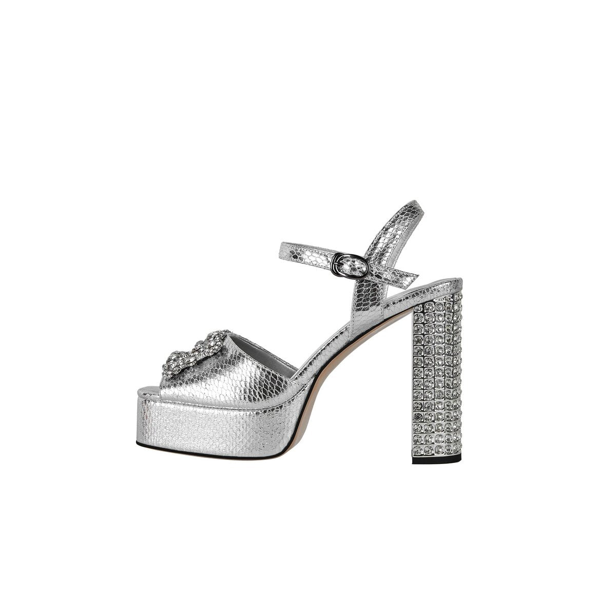 Rhinestone Jeweled Chunky Platform Ankle Strap Sandals