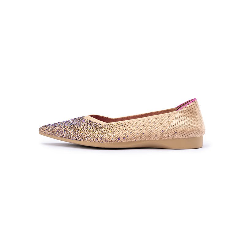 Rhinestone Knit Pointed Toe Ballet Flats – Ultra-Light Slip-On Dress Shoes