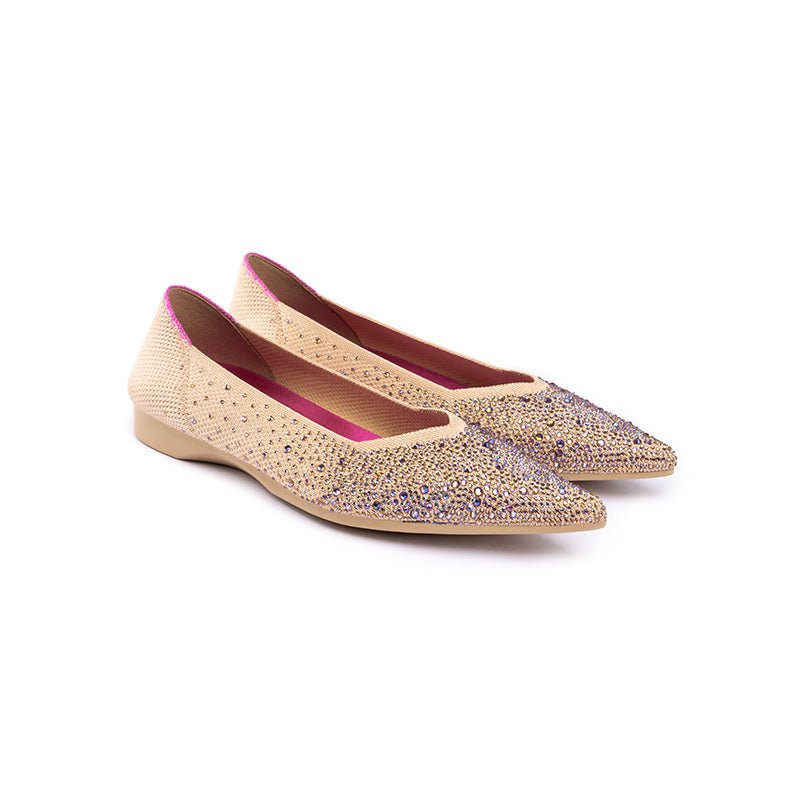 Rhinestone Knit Pointed Toe Ballet Flats – Ultra-Light Slip-On Dress Shoes
