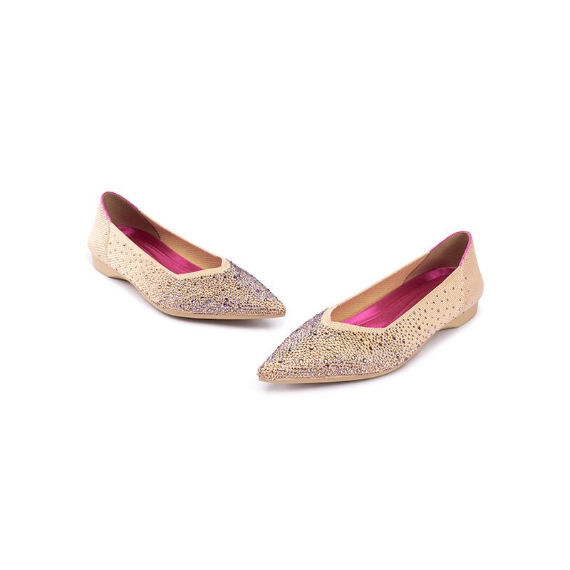Rhinestone Knit Pointed Toe Ballet Flats – Ultra-Light Slip-On Dress Shoes