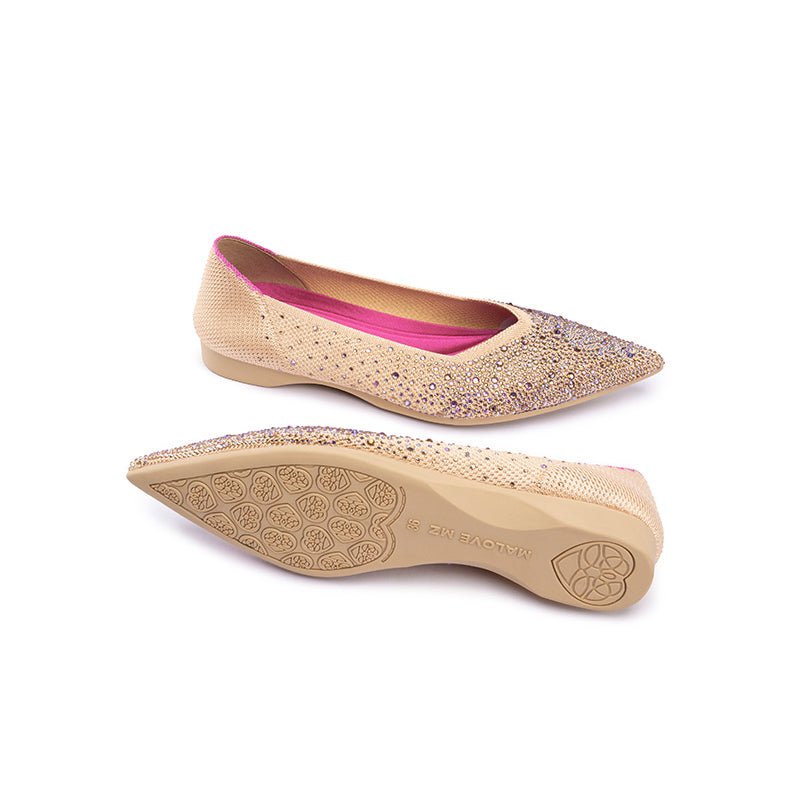 Rhinestone Knit Pointed Toe Ballet Flats – Ultra-Light Slip-On Dress Shoes