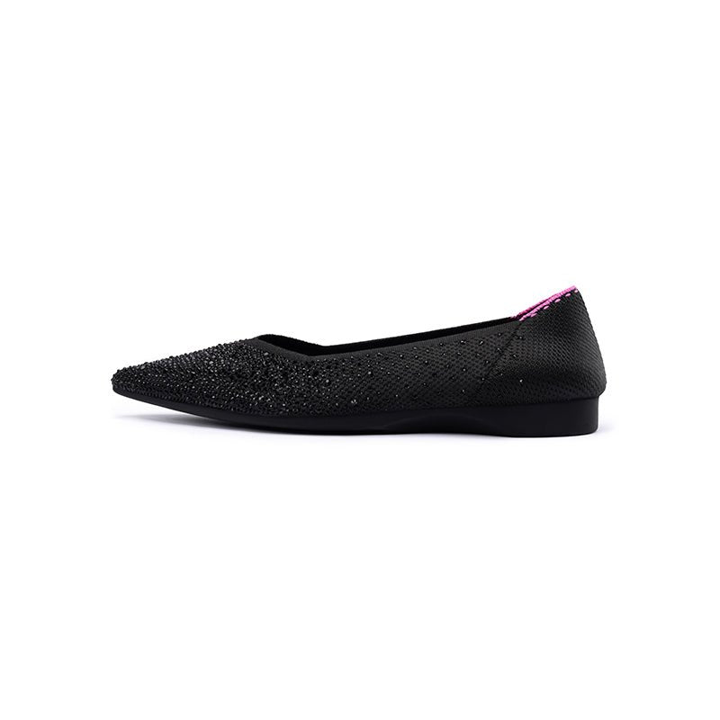 Rhinestone Knit Pointed Toe Ballet Flats – Ultra-Light Slip-On Dress Shoes