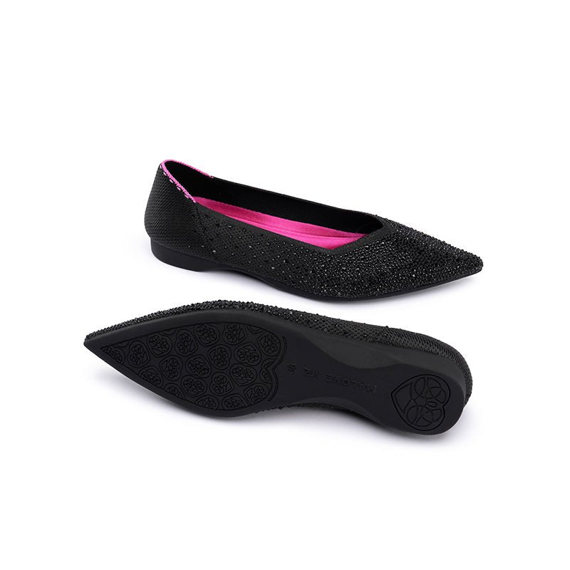 Rhinestone Knit Pointed Toe Ballet Flats – Ultra-Light Slip-On Dress Shoes