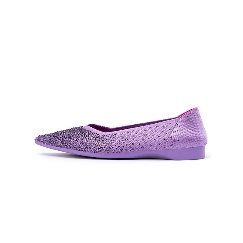 Rhinestone Knit Pointed Toe Ballet Flats – Ultra-Light Slip-On Dress Shoes