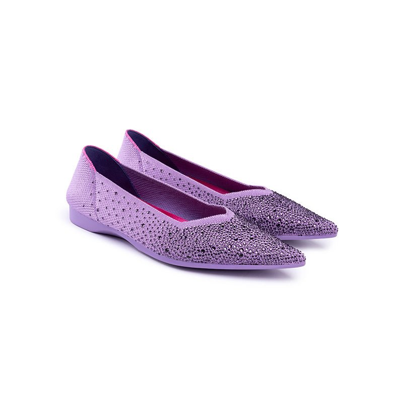 Rhinestone Knit Pointed Toe Ballet Flats – Ultra-Light Slip-On Dress Shoes