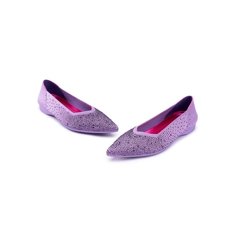 Rhinestone Knit Pointed Toe Ballet Flats – Ultra-Light Slip-On Dress Shoes