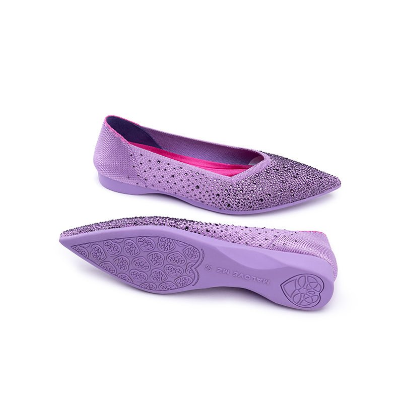 Rhinestone Knit Pointed Toe Ballet Flats – Ultra-Light Slip-On Dress Shoes