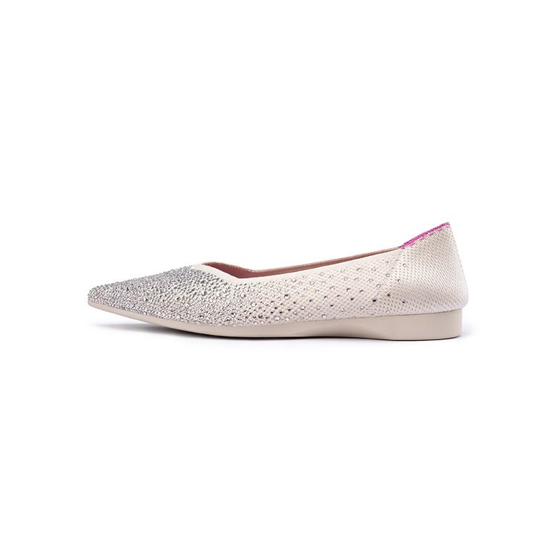 Rhinestone Knit Pointed Toe Ballet Flats – Ultra-Light Slip-On Dress Shoes